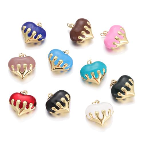 Brass Heart Pendants gold color plated DIY & enamel Sold By PC