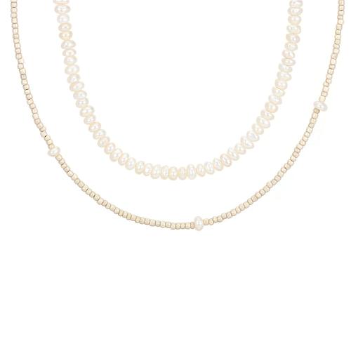 Freshwater Pearl Brass Chain Necklace, Pérolas de água doce, with Contas de vidro & cobre, cromado de cor dourada, joias de moda & para mulher, Mais cores pare escolha, vendido por PC