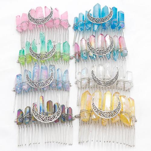 Decorative Hair Combs Quartz with Brass & Iron silver color plated & for woman Sold By PC