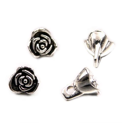 Ciondoli a fiore in lega di zinco, lega in zinco, Rose, placcato argento antico, DIY, assenza di nichel,piombo&cadmio, 6x8mm, Foro:Appross. 1mm, Appross. 100PC/borsa, Venduto da borsa