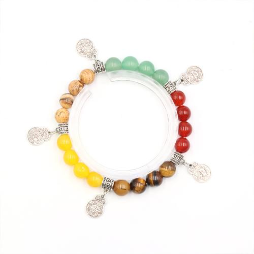 Gemstone Bracciali, pietra preziosa, with lega in zinco, placcato color argento, gioielli di moda & unisex, colori misti, beads:8mm, Lunghezza Appross. 18 cm, Venduto da PC