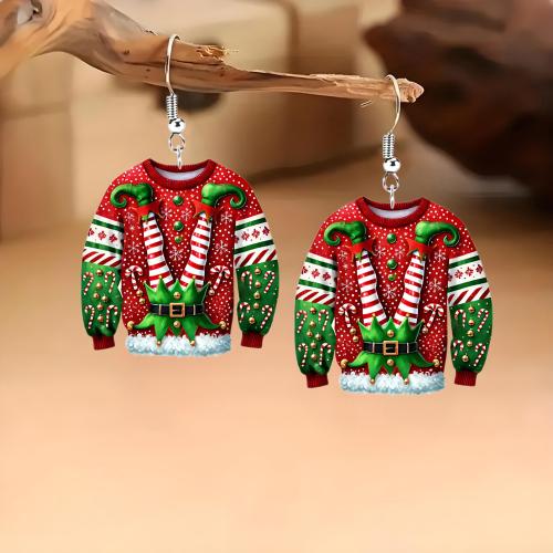 Christmas Earrings Acrylic Garment printing Christmas Design & cute & for woman Sold By Pair