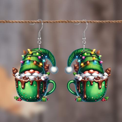 Christmas Earrings Acrylic Santa Claus Christmas Design & cute & for woman green Sold By Pair