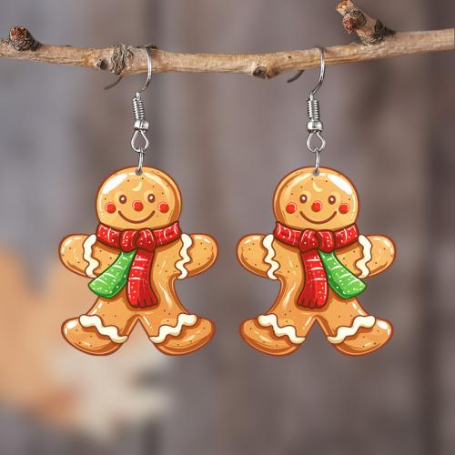 Christmas Earrings Acrylic Gingerbread Man Christmas Design & cute & for woman Sold By Pair