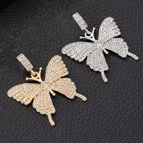 Sinc Alloy Rhinestone Pendants, Féileacán, plátáilte, DIY & le rhinestone, dathanna níos mó le haghaidh rogha, 54x47mm, Díolta De réir PC