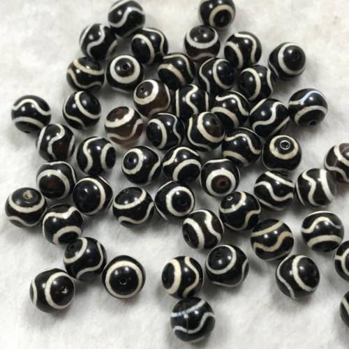 Natural Tibetan Agate Dzi Beads Round DIY black 10mm Sold By PC