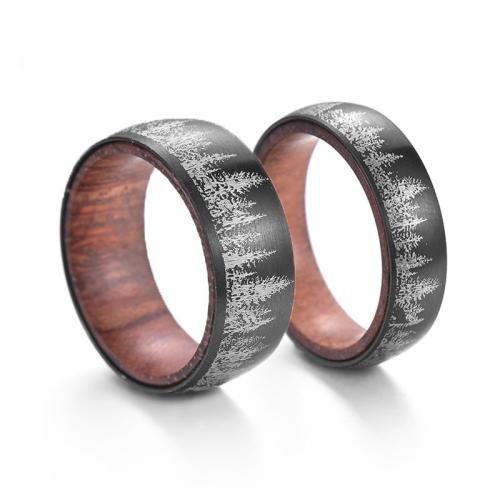 Stainless Steel Finger Ring 201 Stainless Steel with Scentedrosewood plated fashion jewelry & Unisex black Sold By PC