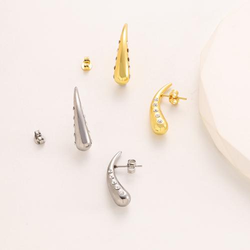 Stainless Steel Stud Øreringe, 316 Stainless Steel, Teardrop, forgyldt, mode smykker & for kvinde & med rhinestone, flere farver til valg, Solgt af par