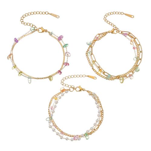 Bijoux bracelet en acier inoxydable, Acier inoxydable 304, avec Gravier naturel & perle de plastique, Plaqué or 18K, bijoux de mode & styles différents pour le choix & pour femme, Vendu par PC