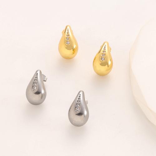 Stainless Steel Stud Earrings 316 Stainless Steel Teardrop plated fashion jewelry & micro pave cubic zirconia & for woman Sold By Pair