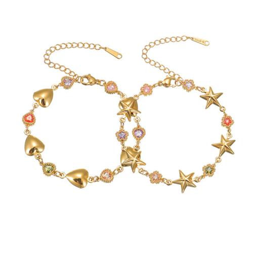 Bijoux bracelet en acier inoxydable, Acier inoxydable 304, avec 5cm chaînes de rallonge, Plaqué or 18K, styles différents pour le choix & pour femme & avec strass, Longueur 16 cm, Vendu par PC