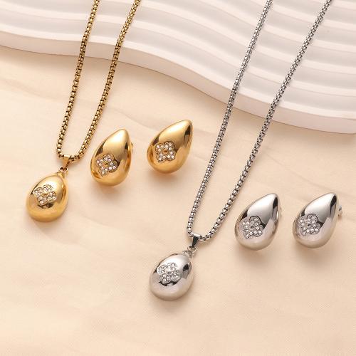 Rhinestone Stainless Steel Jewelry Set 304 Stainless Steel Teardrop plated & for woman & with rhinestone Sold By PC