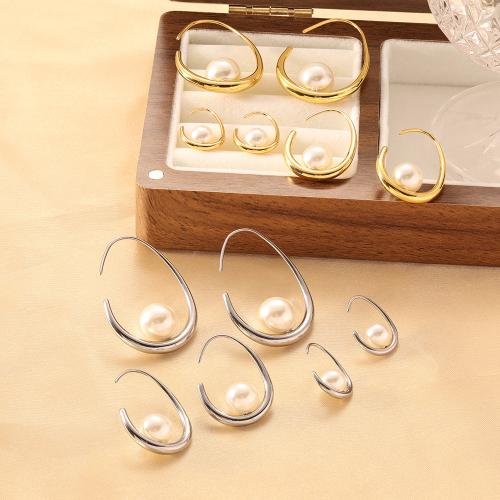 Stainless Steel Stud Earrings 304 Stainless Steel with Freshwater Pearl plated fashion jewelry & for woman Sold By Pair