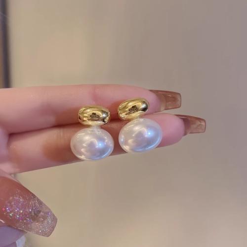 Stainless Steel Stud Earrings 304 Stainless Steel with Plastic Pearl plated fashion jewelry & for woman Sold By Pair