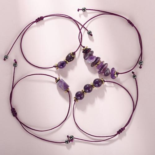 Quartz Armbånd, Niveau B Amethyst, med Knude ledning, håndlavet, 4 stykker & mode smykker & for kvinde, lilla, 26x10mm, Solgt af sæt