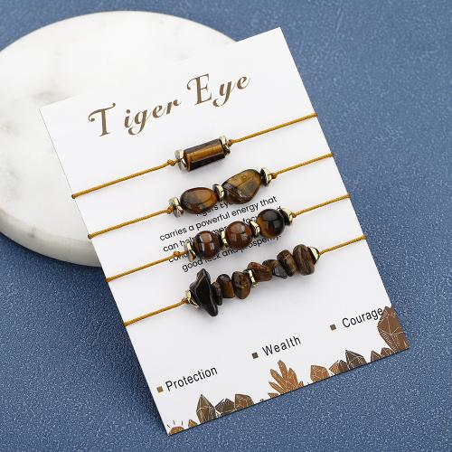 Φυσικό Tiger Eye Βραχιόλια, Μάτι της Τίγρης, με Καλώδιο κόμπων, χειροποίητο, 4 τεμάχια & κοσμήματα μόδας & για τη γυναίκα, κίτρινος, Μήκος 10.2 inch, Sold Με Ορισμός