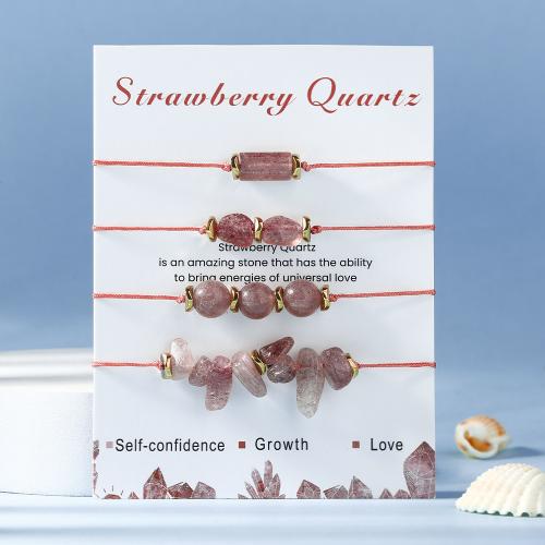 Quartz Βραχιόλια, Strawberry Quartz, με Καλώδιο κόμπων, χειροποίητο, 4 τεμάχια & κοσμήματα μόδας & για τη γυναίκα, ροζ, Μήκος 10.2 inch, Sold Με Ορισμός