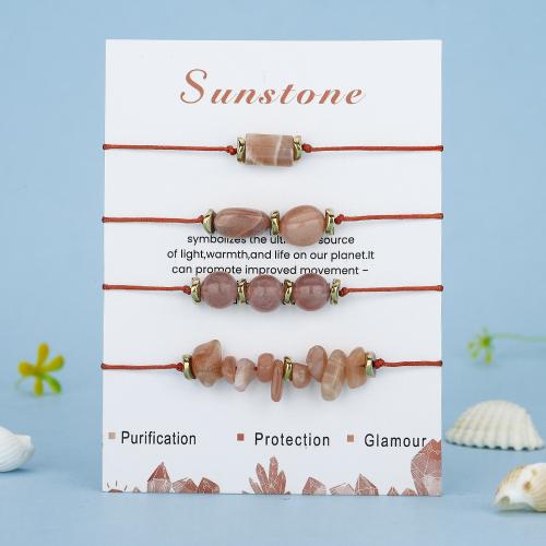 Gemstone Bracelets Sunstone with Knot Cord handmade 4 pieces & fashion jewelry & for woman Length 10.2 Inch Sold By Set