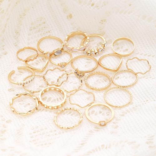 Zinc Alloy Ring Set plated 23pcs & for woman & with rhinestone golden Sold By Set