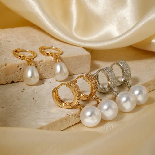 Zinc Alloy Drop Earrings with Plastic Pearl & for woman & with rhinestone Sold By Pair