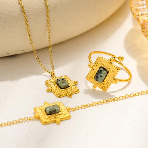 Jewelry Sets Titanium Steel with Natural Stone plated & for woman gold Sold By PC