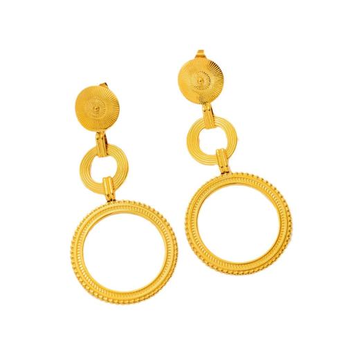 Titanium Steel  Earring with Plastic Pearl plated & for woman gold Sold By Pair