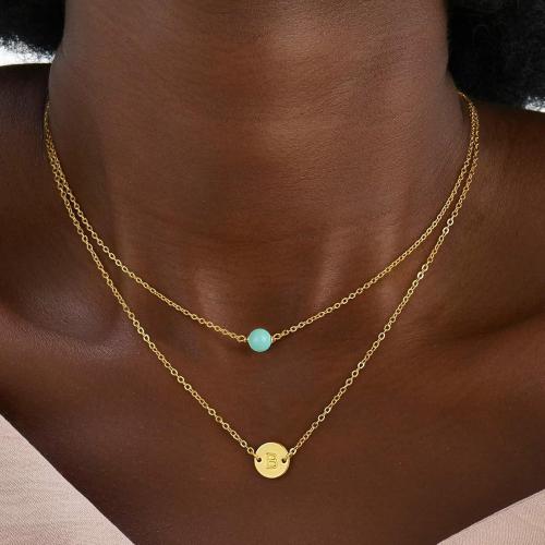 Brass Necklace with turquoise plated & for woman golden Length Approx 41-50 cm Sold By PC