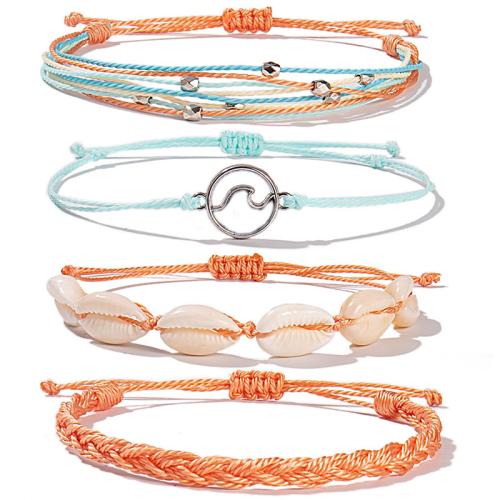 Trendy Wax cord armbanden, met Schelp & 304 roestvrij staal, met 3CM extender keten, handgemaakt, voor vrouw, meer kleuren voor de keuze, Lengte Ca 17 cm, Verkocht door Stel