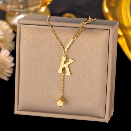 Titanium Steel Necklace plated letters are from A to Z & for woman golden Length Approx 41-50 cm Sold By PC