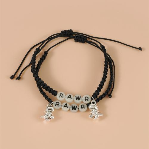 Zinc Alloy Bracelet with Wax Cord & Acrylic 2 pieces & Unisex & luminated black Sold By Set