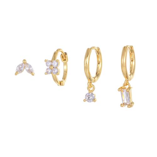 Cubic Zirconia Micro Pave Brass Earring 4 pieces & micro pave cubic zirconia & for woman Sold By Set