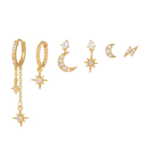 Cubic Zirconia Micro Pave Brass Earring 6 pieces & micro pave cubic zirconia & for woman Sold By Set