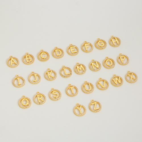 Cubic Zirconia Micro Pave Brass Pendant plated letters are from A to Z & DIY & micro pave cubic zirconia golden Sold By Bag