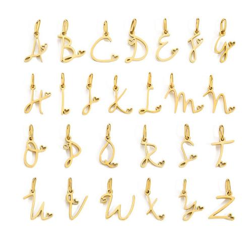 Colgantes de letras de acero inoxidable, acero inoxidable 304, chapado, Letras son de la A la Z & Bricolaje & diferentes estilos para la opción, dorado, Letters above 0.8u00d76 oval thick circle, letter height 10MM without circle, letter width 3/5/7/9/10/11MM, etc, Vendido por UD