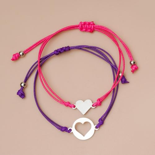 Bijoux bracelet en acier inoxydable, Acier inoxydable 304, avec corde de cire, fait à la main, 2 pièces & pour femme, couleurs mélangées, Longueur Environ 16-30 cm, Vendu par fixé