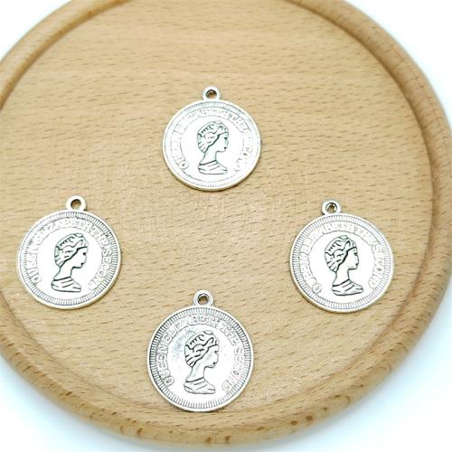 Zinc Alloy Pendants Round antique silver color plated DIY Sold By Bag