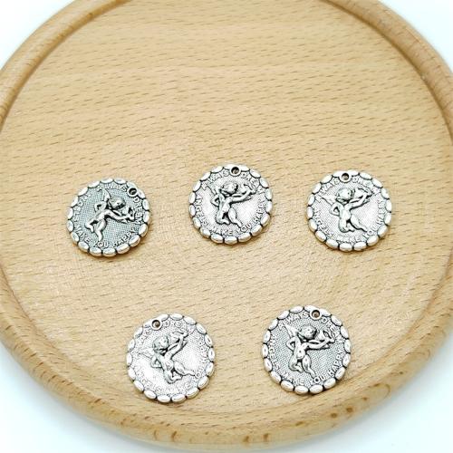 Zinc Alloy Pendants Round antique silver color plated DIY Sold By Bag