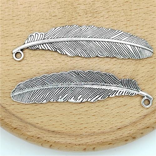 Sinkkiseos Feather riipukset, Sulka, antiikki hopea päällystetty, tee-se-itse, 12x52mm, 100PC/laukku, Myymät laukku