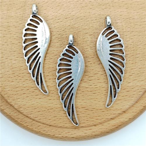 Wing alakú cink ötvözet Medálok, Wing Forma, antik ezüst színű bevonattal, DIY, 12x43mm, 100PC-k/Bag, Által értékesített Bag