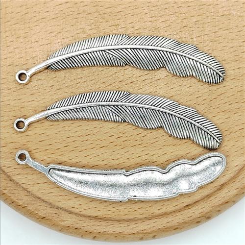 Zink legering Feather Pendler, Zinc Alloy, antik sølv farve forgyldt, du kan DIY & 1/1 løkke, 7x55mm, 100pc'er/Bag, Solgt af Bag