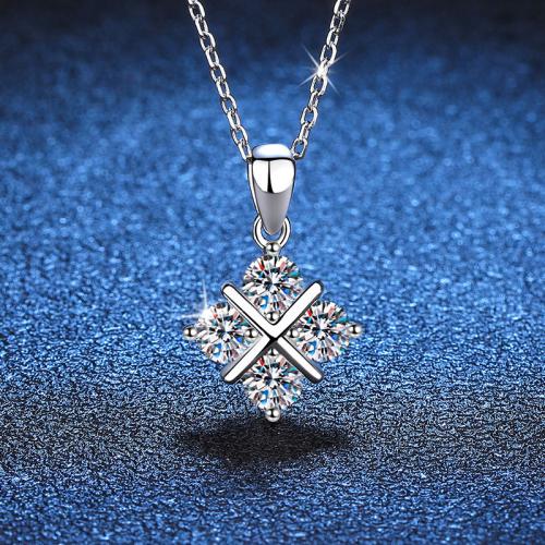 925 Sterling Silver Necklace with Moissanite with 2inch extender chain cross chain & for woman Length Approx 15.7 Inch Sold By PC