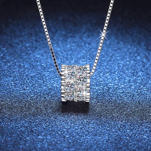 925 Sterling Silver Necklace with Moissanite with 2inch extender chain box chain & for woman Length Approx 15.7 Inch Sold By PC