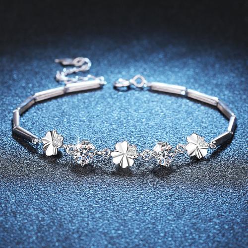 925 Sterling Silver Bracelet with 1.2inch extender chain Four Leaf Clover & for woman Length Approx 6.3 Inch Sold By PC