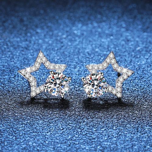 925 Sterling Silver Stud Earring Star & for woman & hollow Sold By Pair