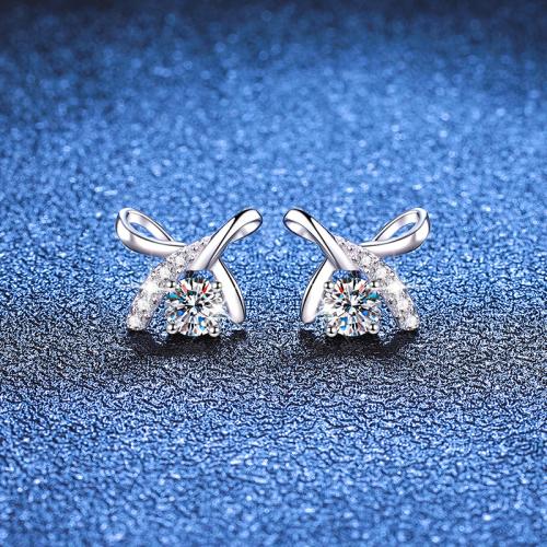 925 Sterling Silver Stud náušnice, Bowknot, různé materiály pro výběr & pro ženy, 10x9mm, Prodáno By Pair