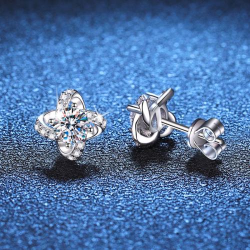 925 Sterling Silver Stud Earring Four Leaf Clover & for woman 9mm Sold By Pair