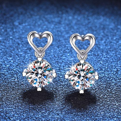 925 Sterling Sølv Drop Earring, Heart, forskellige materialer til valg & for kvinde & hule, earring length 10-15mm, Solgt af par