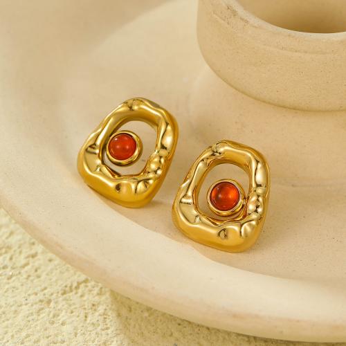 Stainless Steel Stud Earrings 304 Stainless Steel with Natural Stone 18K gold plated fashion jewelry & for woman Sold By Pair