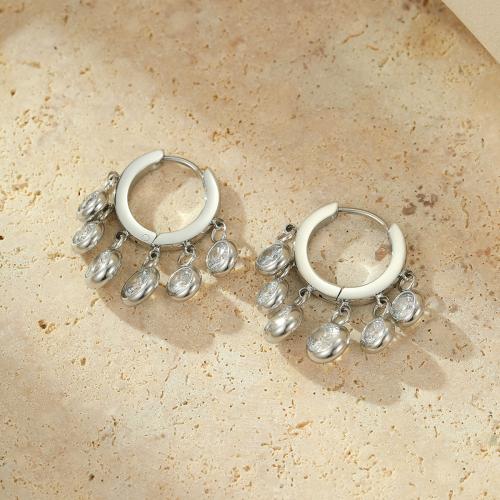 Stainless Steel Lever Terug Earring, 304 roestvrij staal, mode sieraden & micro pave zirconia & voor vrouw, oorspronkelijke kleur, 29x26mm, Verkocht door pair