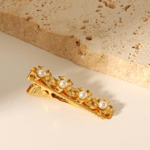 Clips de pico, acero inoxidable 304, con Perlas plásticas, para mujer, dorado, 36.70x7.70mm, Vendido por UD